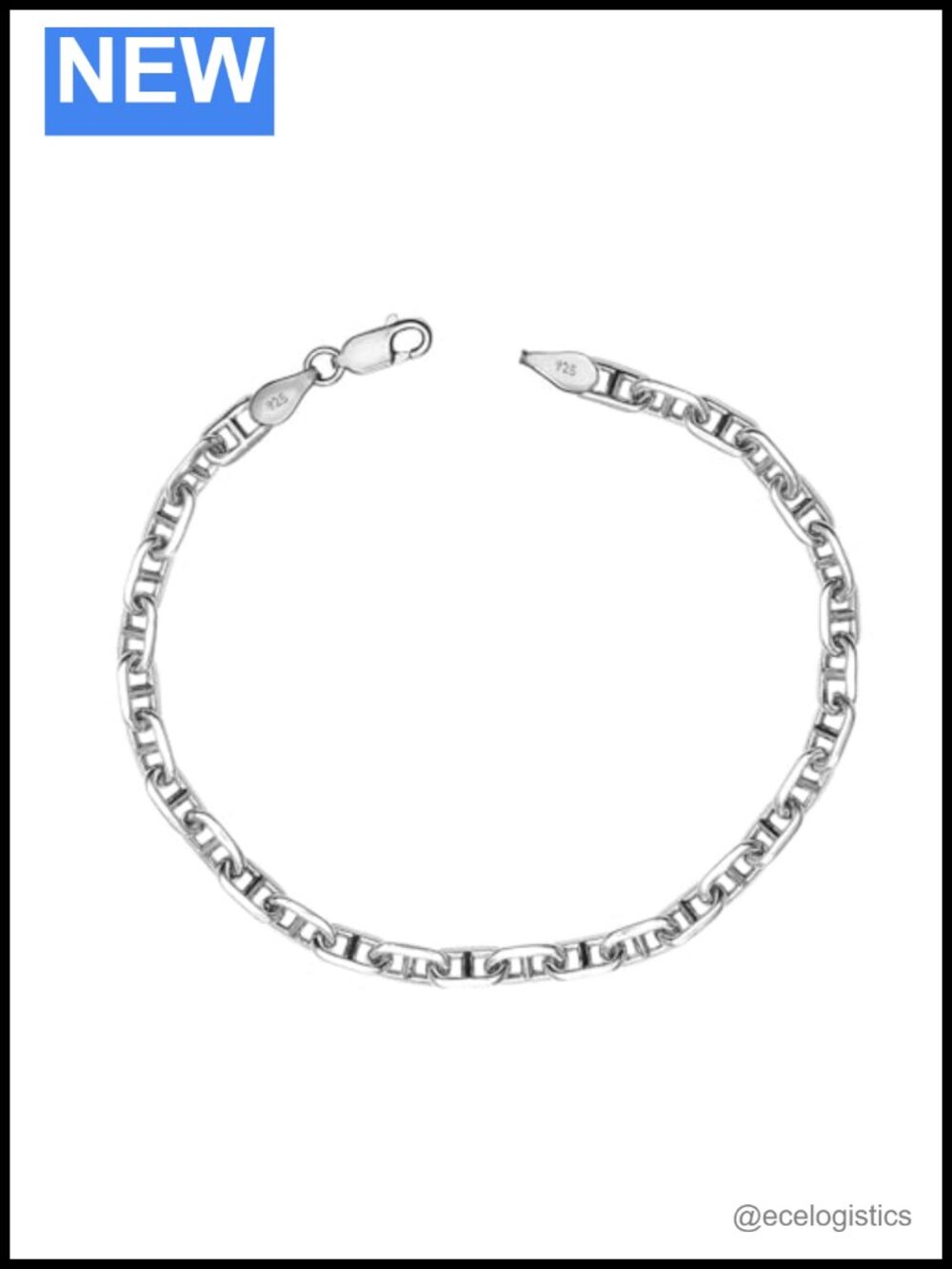Sterling Silver Mariner Link Chain Bracelet Rhodium-Plated Italian 4MM